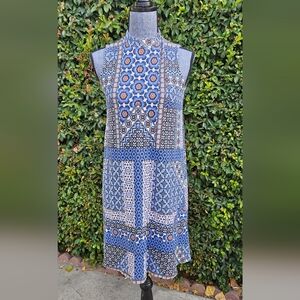 J.Jill XS P Petite Blue Multicolor Boho Geometric Floral Dress